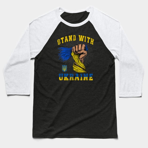 Stand With Ukraine Detailed Flag Design Baseball T-Shirt by The Christian Left